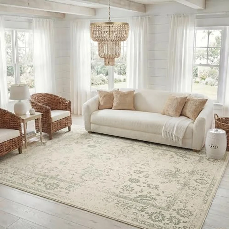 Safavieh Teppich 235x305 cm - Adirondack Collection - Groß - Transitional Design, Elfenbein & Salbei, Pflegeleichte Synthetikmischung, Ideal für Wohnzimmer, Schlafzimmer, Büro – Bild 1