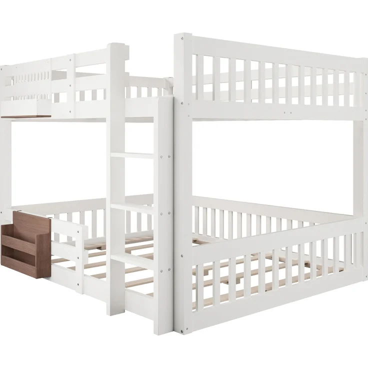 Merax Etagenbett, 140 x 200 cm, Kinderbett Aufbewahrungsfächer, Sicherheitsgitter, Leiter, ohne Matratze, Weiß – Bild 8