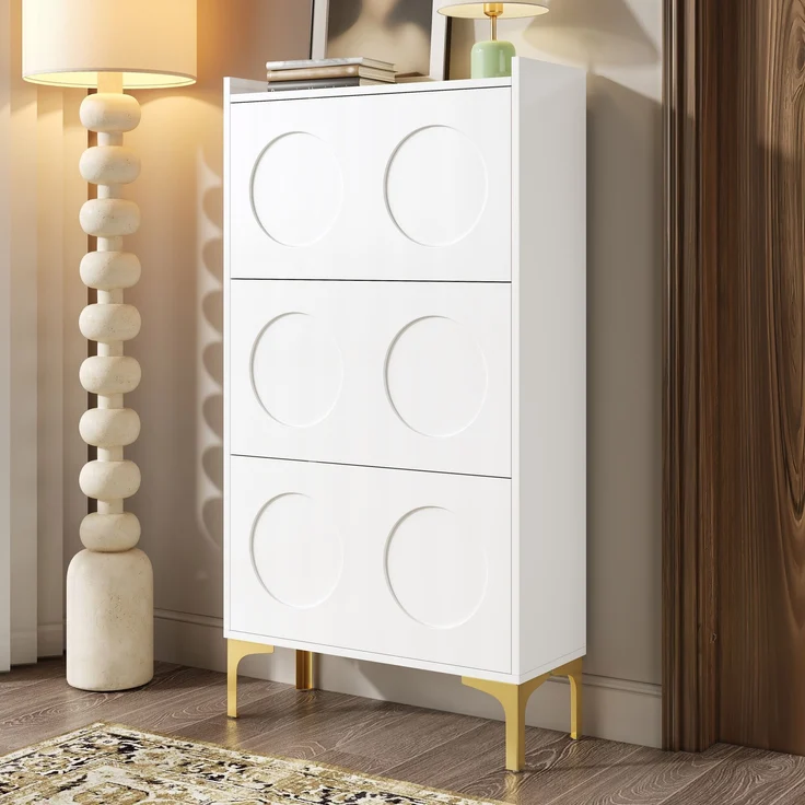 Schuhschrank aus MDF mit Klappfächern, 63x24x120 cm, Weiß – Bild 5