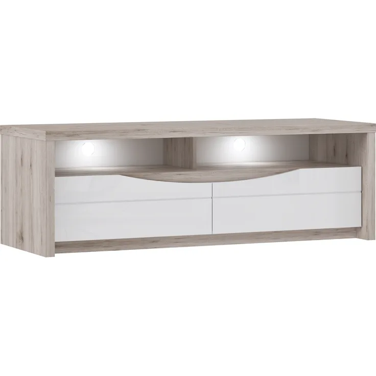 FORTE Saint Tropez TV-Unterschrank mit LED Beleuchtung, Holzwerkstoff, Beige/Braun/Weiß, 147,7 x 49,3 x 52,7 cm