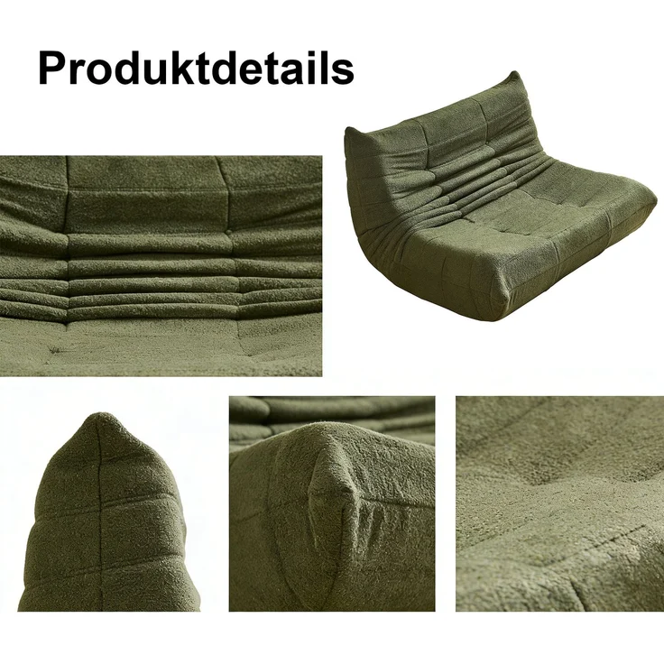 2-Sitzer Loungesofa aus Teddy-Vlies mit Plisseefalten-Design, ergonomisch, 149x114x82 cm, Grün – Bild 8