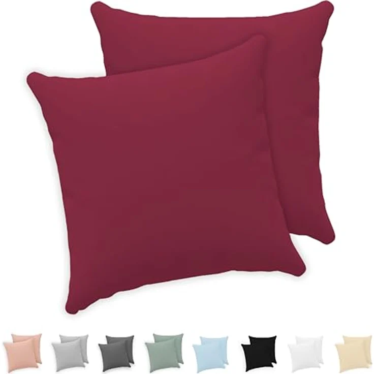 Twinzen® Kissenbezug 40x40 (2er-Set) - 100% Jersey Baumwolle 150 GSM Kissenbezüge - Burgunderrot - Für Kissenbezüge 40x40 cm - Kissenhülle - Kissenbezug mit Reißverschluss - Oeko-Tex Zertifiziert – Bild 1