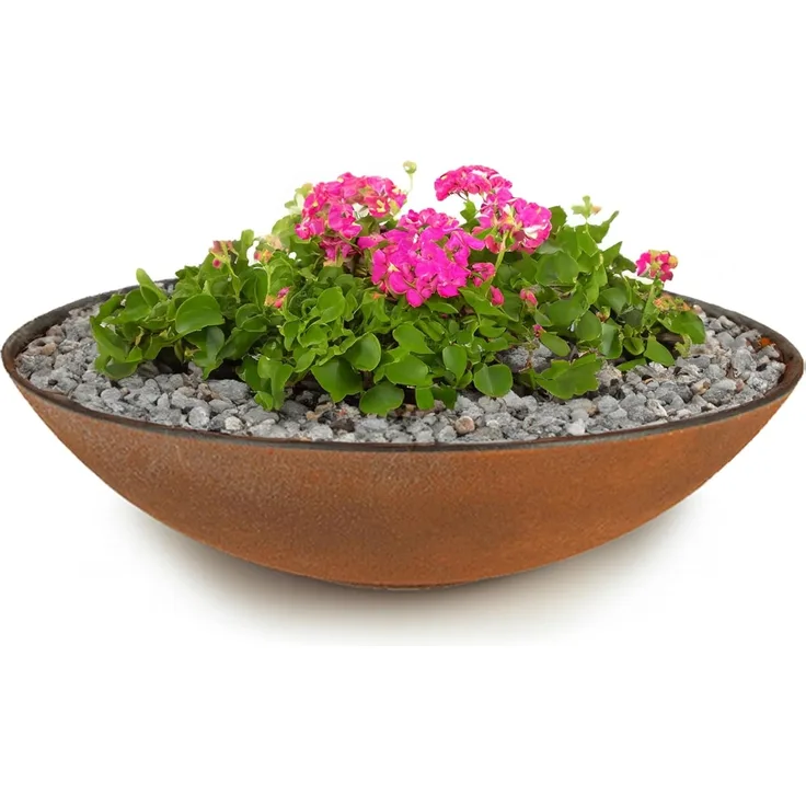 matches21 HOME & HOBBY Blumentopf Flache Pflanzschale für draussen Dekoschale rund Rost-Optik 35 cm (1 St), Blumen-Schale als wetterfeste Friedhof-Schale Grab-Schmuck Grabschale
