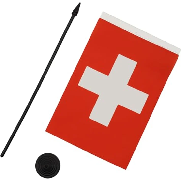 AZ FLAG Tischflagge Schweiz 21x14 cm Polyester 100D Kunststoffsockel | Für innen Helvetische Tischflagge genähte Ausführung mit verstärkten Kanten mit Kunststoffstab 100D Polyester – Bild 3