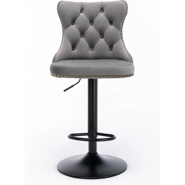 Drehbare Samt-Barhocker, höhenverstellbar von 63,5 bis 83,8 cm (25–33 Zoll), 45 cm (17,7 Zoll) Fußstütze, moderne, gepolsterte Barhocker mit Rückenlehne, bequem gesteppt, ideal für Hausbar und Kücheninsel, Grau, 2er-Set, DE1812GY – Grau – 46 x 46 x 115... – Bild 3