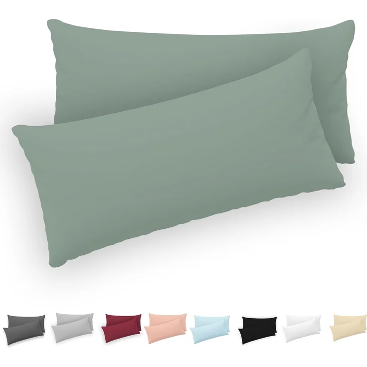 Twinzen® Kissenbezug 40x80 (2er-Set) - 100% Jersey Baumwolle 150 GSM Kissenbezüge - Grün - Für Kissenbezüge 40x80 cm - Kissenhülle - Kissenbezug mit Reißverschluss - Oeko-Tex Zertifiziert – Bild 1