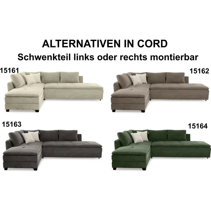 Ecksofa-Dauerschläfer Doppelbett Federkern Bettkasten Regal Couch in Cord Grün – Bild 9