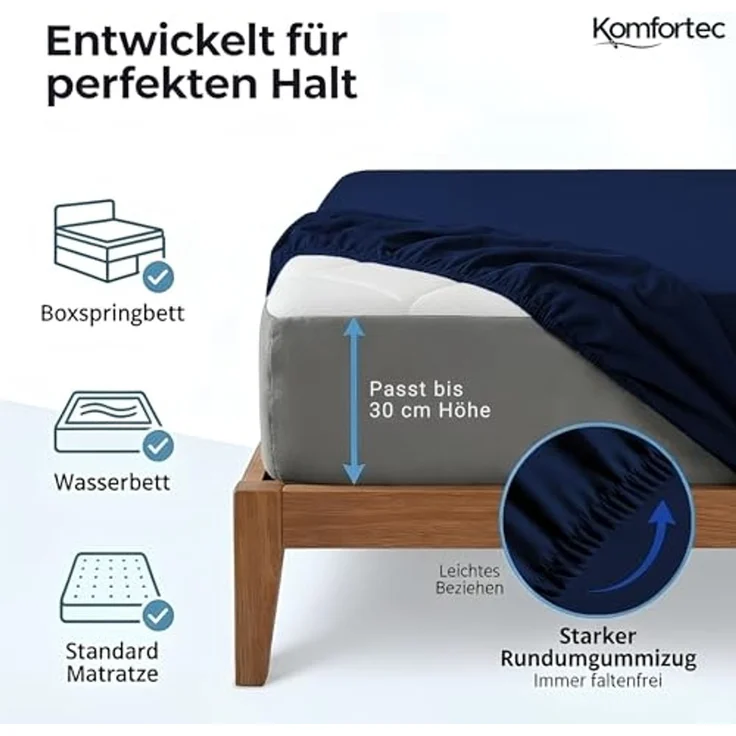 Komfortec Spannbettlaken Boxspringbett bis 15cm - 30cm Matratzenhöhe, Mikrofaser, Gummizug: Rundum, (2 Stück) – Bild 2