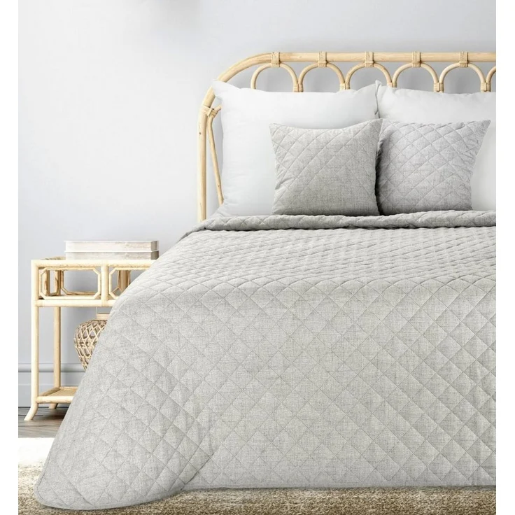 Eurofirany Tagesdecke LEINOPTIK, Karomuster Steppung Doppelbett Überwurf Einfarbig Grau Beige – Bild 1