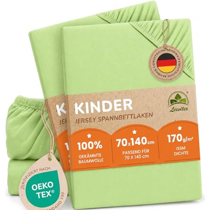 leevitex® Spannbettlaken Spannbettlaken Kinder Spannbettlaken Premium 170 g/m², Gummizug: Rundumgummizug, (2 Stück), schwer & blickdicht, 100% Baumwolle, 70 x 140 cm – Bild 2