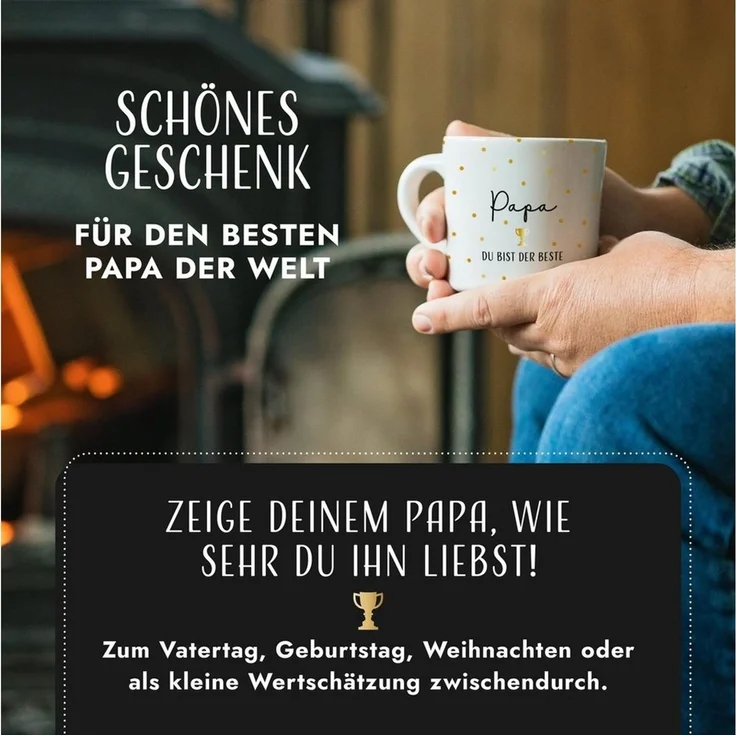 Amari Tasse Bester Papa Spruch, Geschenk Papa Vatertag von Tochter & Sohn, 1-tlg, Keramik, Kaffeetasse Teetasse 330 ml Geschenkbox Vatertag Geburtstag – Bild 2