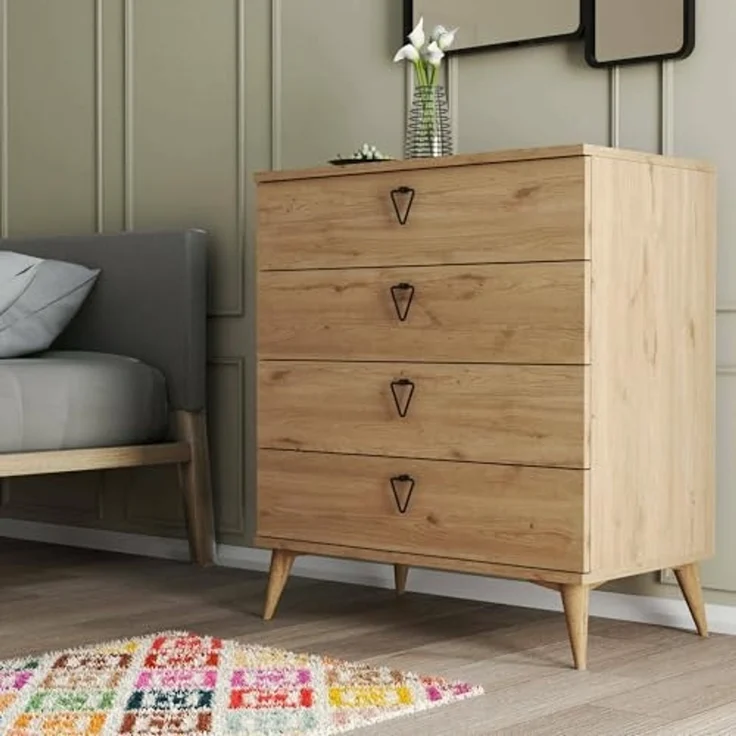 Dmora - Kommode Sualocin, Mehrzweckkommode, Schlafzimmerkommode, Schrank mit Schubladen, 80x45 h91 cm, Eiche – Bild 1