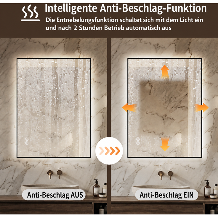 Badezimmerspiegel B 50 x H 70x2.5 cm mit Aluminiumrahmen, LED-Hintergrundbeleuchtung und Anti-Beschlag – Bild 7