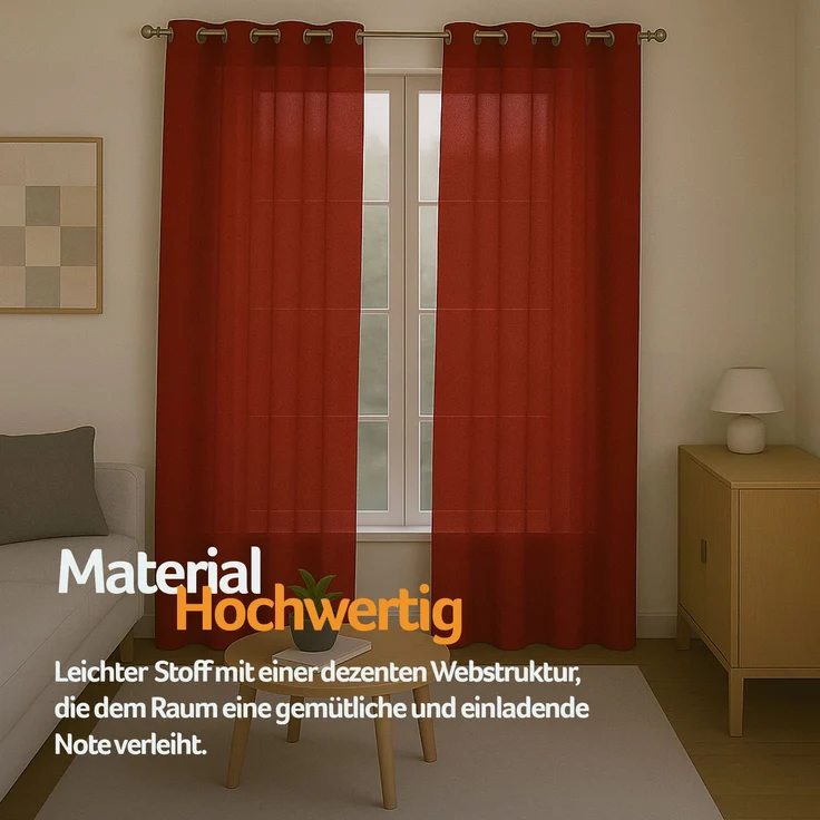 Gardine mit Ösen *** x *** cm ( Breite x Länge ) in ***, blickdichter Vorhang, Ösenvorhang in vielen Variationen 140x145 cm Rot – Bild 4