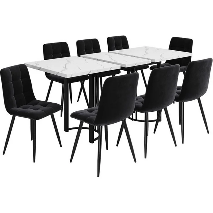 OKWISH Esstisch Essgruppe,Esstisch mit Stühlen Set, Moderner Küchentisch Set (Essgruppe 9-teilig Ausziehbar für 8 Personen Samt Esszimmerstühle, MDF Esstisch mit Metallgestell & Ergonomischem Design, 9-St) – Bild 4