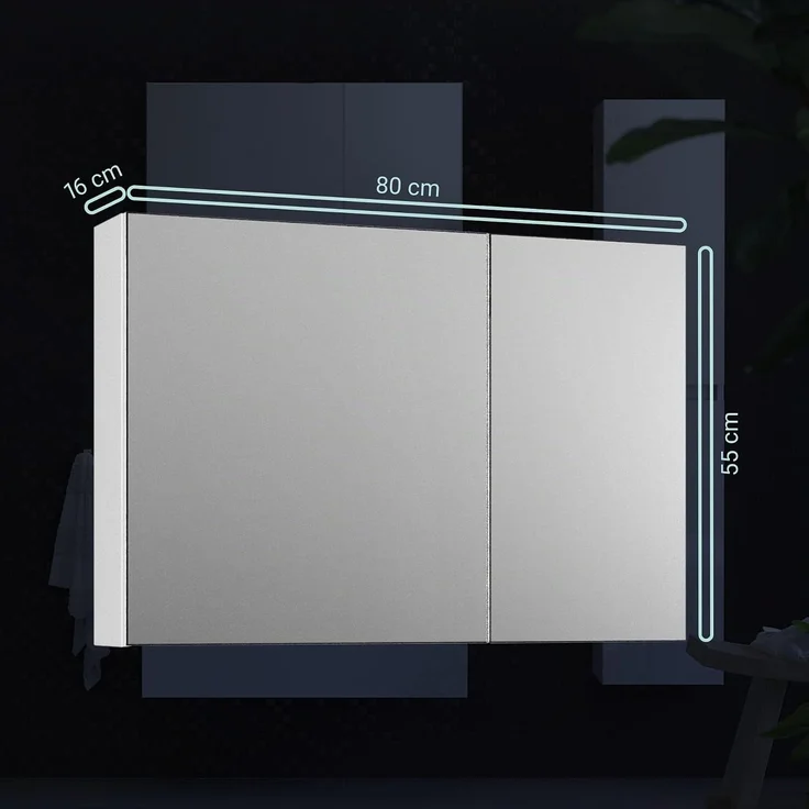 BADEDU GERS Spiegelschrank 80 cm breit, Weiß – Bild 2