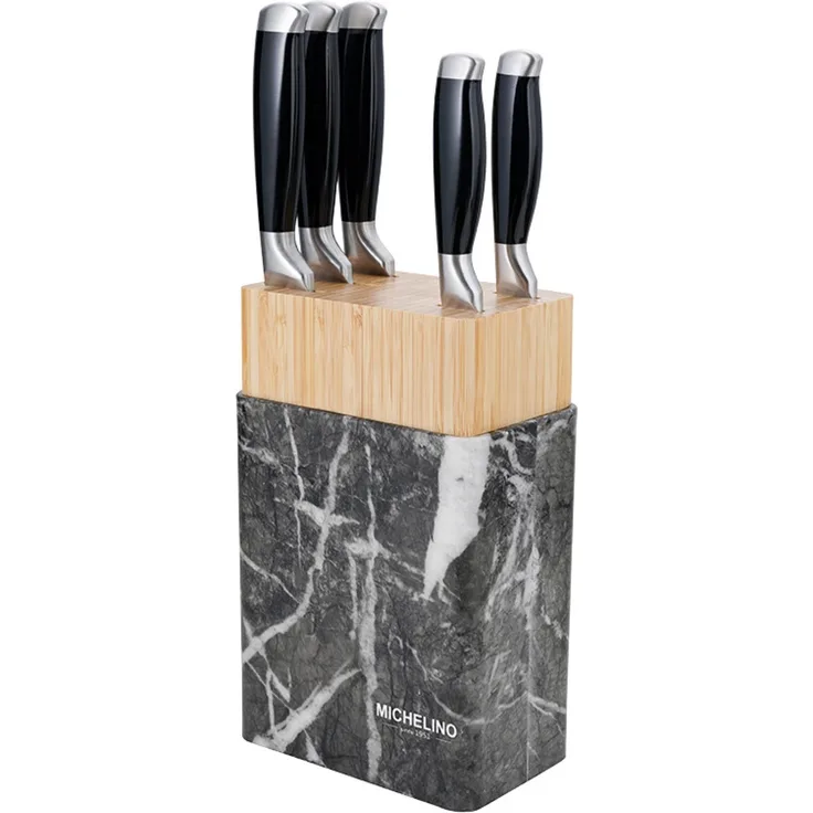 Michelino Messerblock in Bambus und Marmoroptik mit 5 teiligem Messer-Set