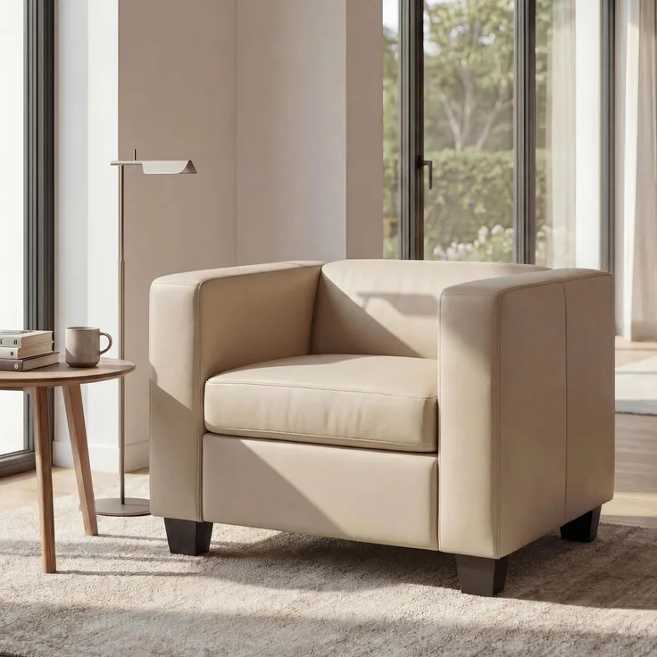 Sessel Loungesessel Lille ~ Kunstleder, creme