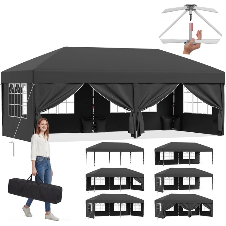 JUMMICO Pop up Pavillon 3x6 wasserdicht stabil Winterfest, One-Touch-Aufbau, Faltpavillon mit Seitenwänden, UV 50+, Shelter ideal für Garten, Innenhof, Camping und Partyzelte. Dunkelgrau