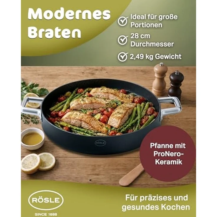 RÖSLE Servierpfanne EBONIC Ø 28 cm ProNero Keramik-Wabenbeschichtung – Bild 4