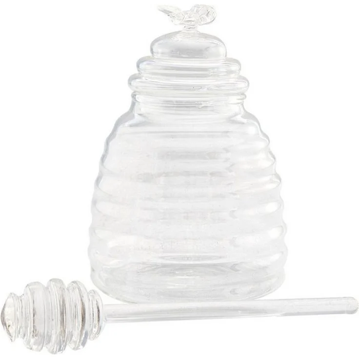 HIT Trading Honigglas HONEY, Ø 11 x H 15,5 cm, Glas, Transparent, 400 ml, Glas, mit Deckel und Honiglöffel – Bild 2