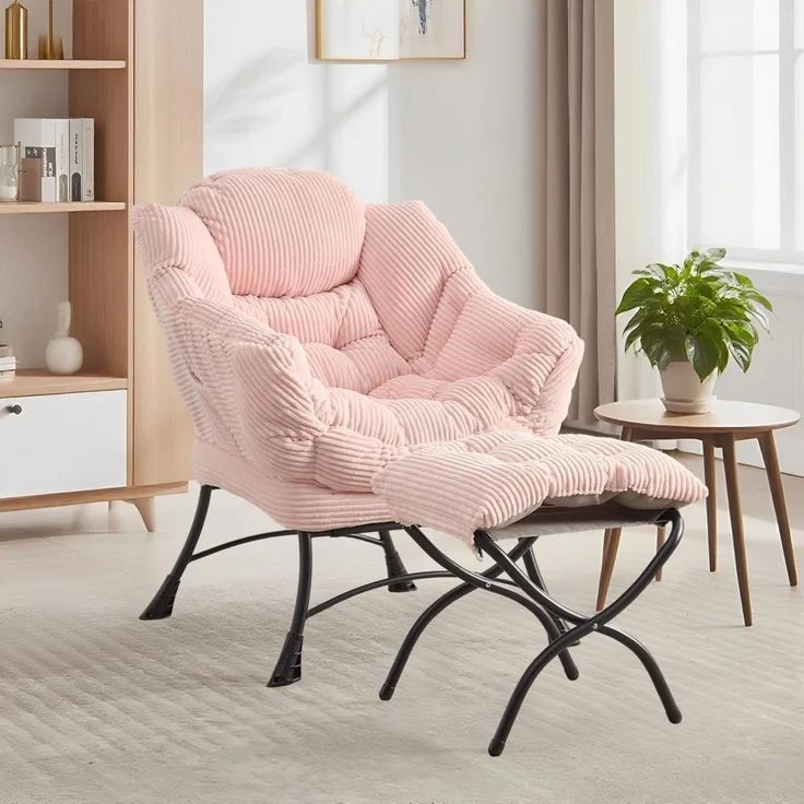 Ohrensessel Hocker Armlehnen Seitentasche Ottoman Rosa – Bild 1