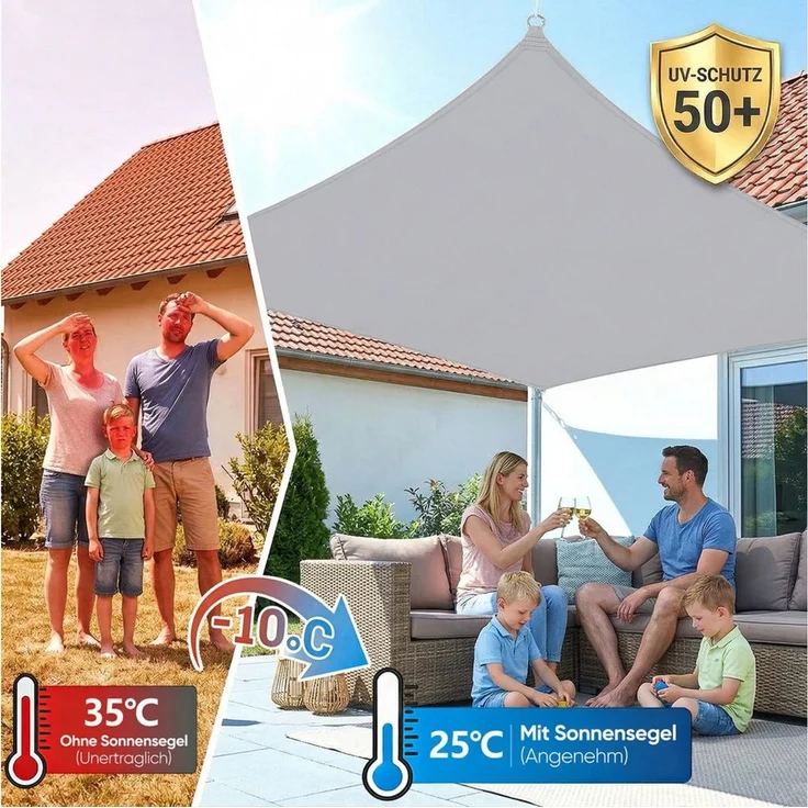 SUNULA Sonnensegel Balkon 160g/m² Polyester UV Schutz Sonnenschutz Terrasse Garten, Rechteckig, Hellgrau 2 x 3 m – Bild 4