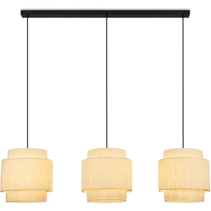 Briloner Pendelleuchte Swing Nature, 3-flammig mit Bastschirm im Boho-Stil für Esszimmer und Wohnzimmer, E27-Fassung