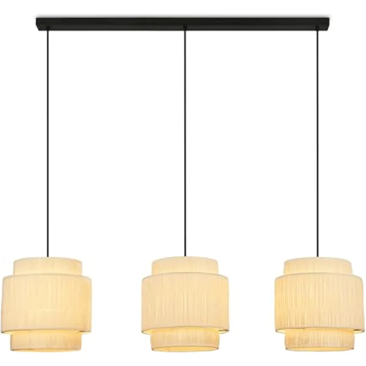 Briloner Pendelleuchte Swing Nature, 3-flammig mit Bastschirm im Boho-Stil für Esszimmer und Wohnzimmer, E27-Fassung – Bild 1