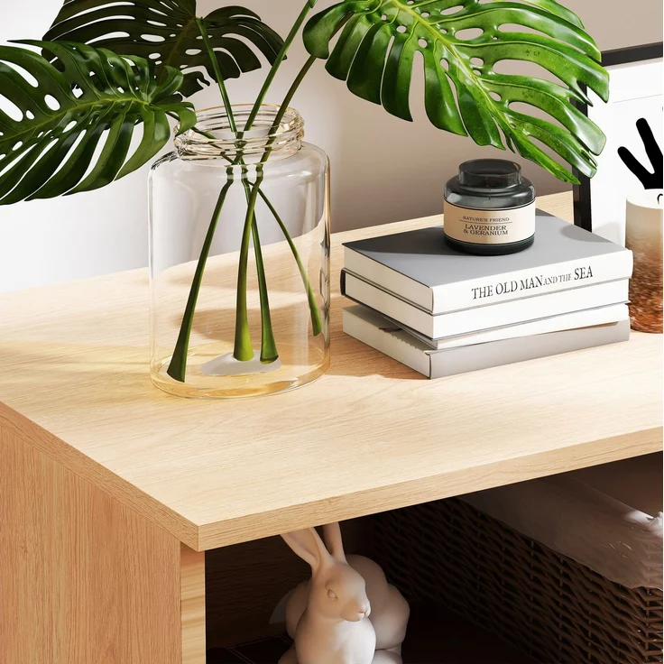DESVIAE Sideboard mit Rattantür und Einlegeboden 60x63x40 cm MDF Natur – Bild 4
