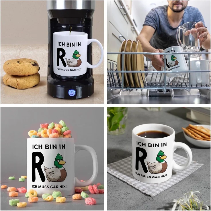 speecheese Tasse Ente Ruhestand Kaffeebecher mit Spruch Ich bin in R muss gar nix – Bild 5