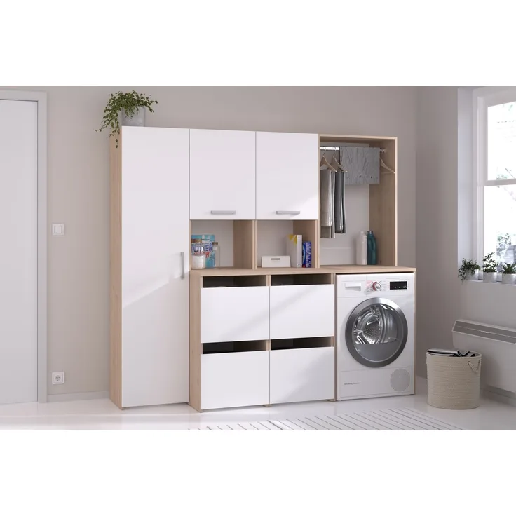 Mehrzweckschrank-Set >Laundry 2< (3-teilig) Eiche Dekor / Weiss - 204x184x67 (BxHxT)