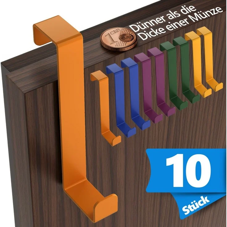 Lindenstein Türhaken Türhaken zum Einhängen, Türen, (Packung, 10-St, 10), Bohrfrei, robust, rostfrei, formbeständig, stabil – Bild 1