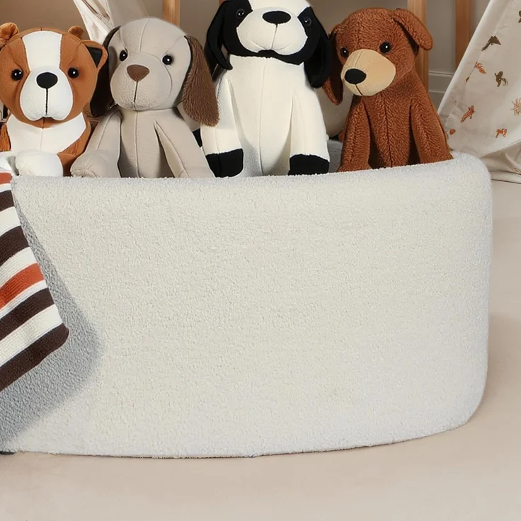 Sitzhocker mit Stauraum oval 81cm Stoff Creme abnehmbarer Deckel gepolstert modern – Bild 5