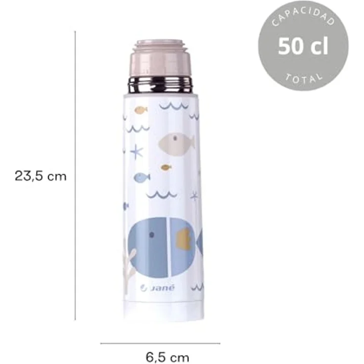 Jané Thermoskanne, 50 cl, breite Öffnung, Edelstahl, bis zu 10 Stunden, Becher, Blau – Bild 5