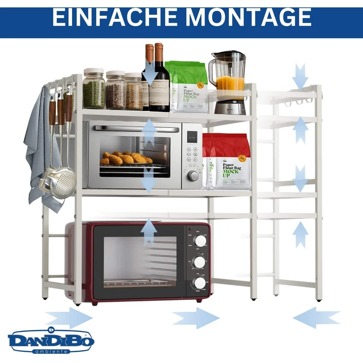 DanDiBo Verstellbares Küchenregal Weiß für Arbeitsplatte Stehend 3 Stufig 40-64 cm Regal Küche 96684 Standregal – Bild 5