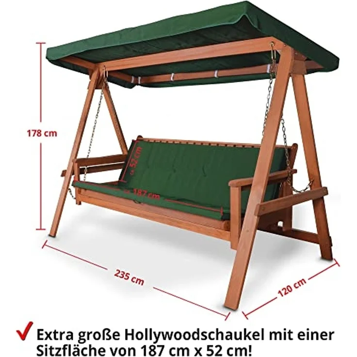Hecht Hollywoodschaukel Baharu Lux, 4-Sitzer, Sonnendach und Polster, Merantiholz, 300kg, 235x120x178cm (B x T x H) – Bild 2