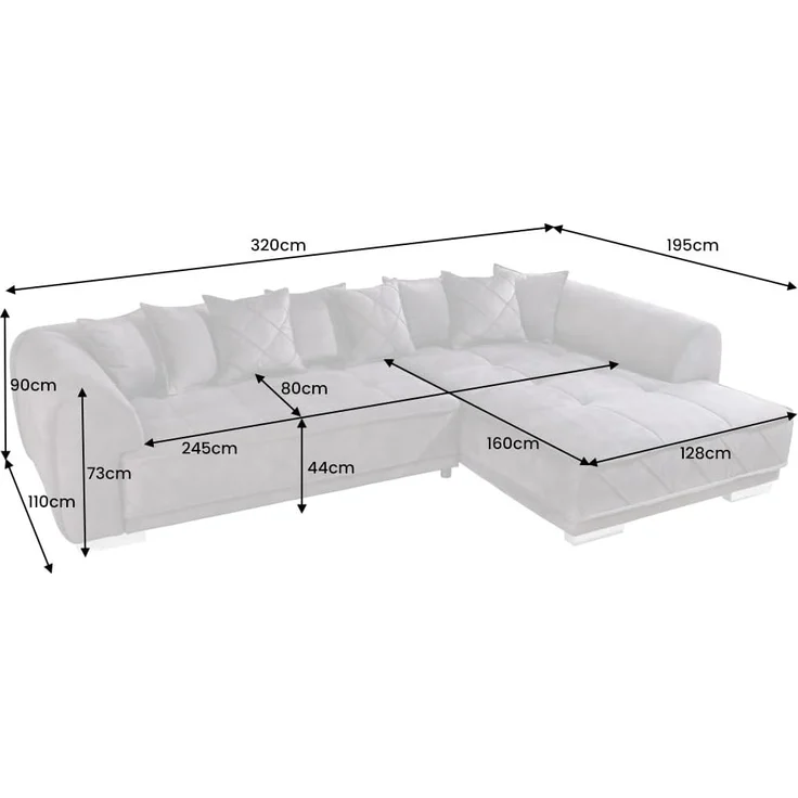 riess-ambiente Ecksofa DECADENCIA 320cm dunkelgrau · XXL Couch aus Samt inkl. 8 Kissen, Einzelartikel 1 Teile, Big-Sofa in L-Form · Ottomane beidseitig montierbar · Modern Design – Bild 3