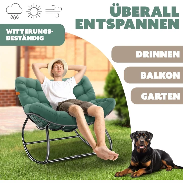 KESSER® 'XXL Chillexer' Schaukelstuhl mit Rutschfesten Füßen, für drinnen & draußen, Witterungsbeständig, Stahl / Polyester grün, 100 x 100 x 85 cm – Bild 5