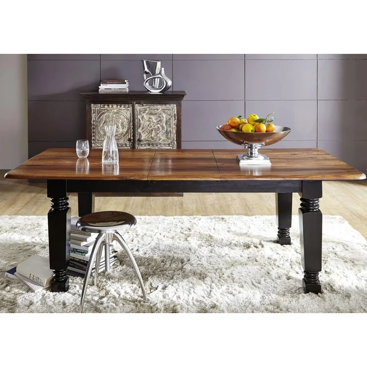 Esstisch mit Auszug Sheesham 140-180 x 90 x 76 schwarz/braun lackiert NEW BOSTON #151 – Bild 3