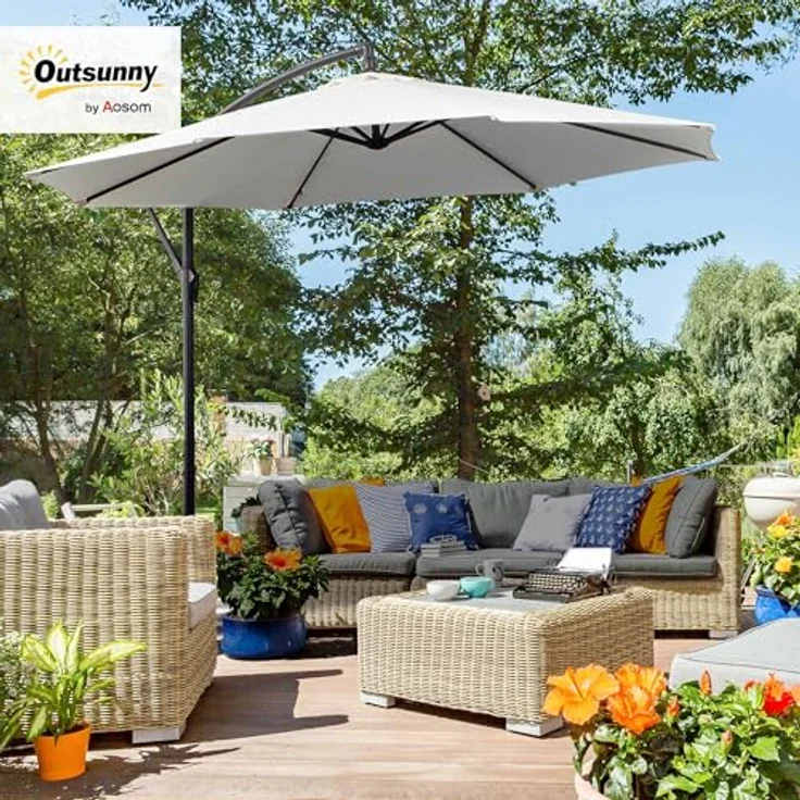 Outsunny Ampelschirm mit Handkurbel, Polyestergewebe, creme, 295 x 295 cm – Bild 3