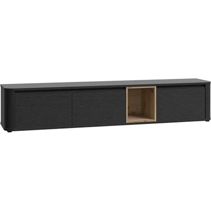 Forte BREATHTAKER TV-Schrank 220, modern minimalistisch, 3-türig, beleuchtetes Fach, Reliefstruktur, Holzwerkstoff, Cabezone/Artisan Eiche Holzdekor, 215 cm breit x 41,5 cm hoch x 41,3 cm tief – Bild 4