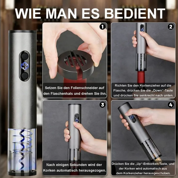 Senmudi Korkenzieher Elektrischer Weinöffner-Set, Batterieversion 4-in-1,Nur 6 Sekunden, (mit Folienschneider, Weinausgießer und Vakuum-Weinstopfen, 4 tlg, Weinöffner-Geschenkset mit Batterie Geschenk für Weinfreunde), Geeignet für Halloween-, Weihnach...