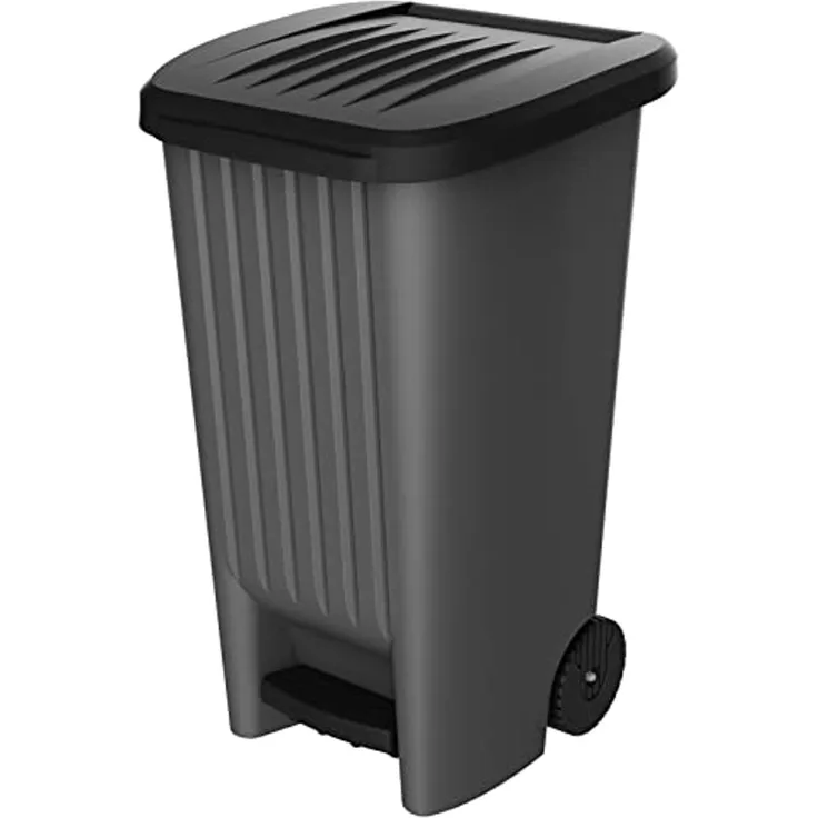 EDA Plastiques Mülleimer outdoor 90 l anthrazit/schwarz mit Pl und Rädern