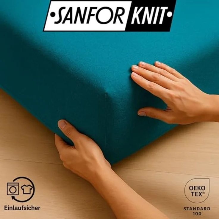EXKLUSIV HEIMTEXTIL Jersey Spannbettlaken Premium 140 x 200 cm Petrol 100% Baumwolle Öko - Tex Zertifiziert Bed-Sheet Bettlaken Spannbetttuch Topper Leinentuch – Bild 5