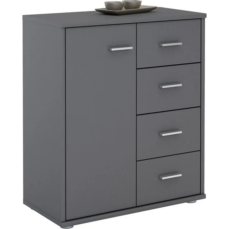 CARO-Möbel Kommode TIRANO Highboard Anrichte mit 1 Tür und 4 Schubladen in grau anthrazit