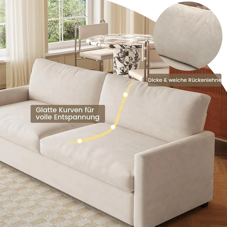 Sofa 3-Sitzer 190 cm Stoffbezug beige mit Armlehnen – Bild 6