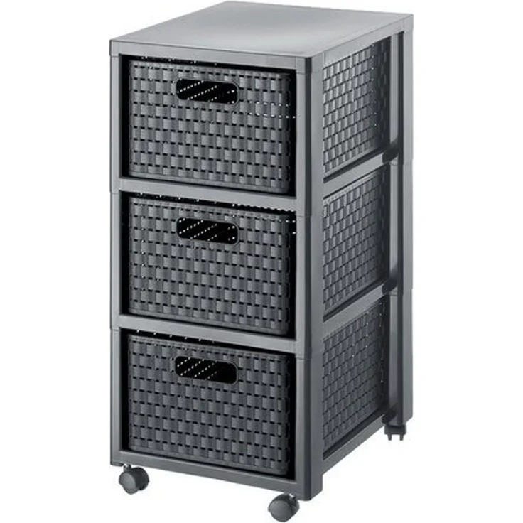 ROTHO Aufbewahrungsbox Country Rollcontainer mit 3 Schubladen in Rattan-Optik – Bild 4