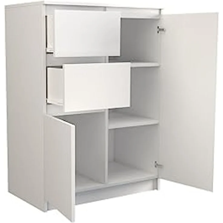 Home Collective Kommode schmal in weiß, Highboard Sideboard Mehrzweckschrank Schrank, mit 2 Schubladen und 2 Türen, 70x97x40cm – Bild 4
