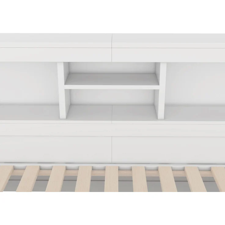 CHICFURN Bett aus Spanplatte und MDF Weiß 140x200 cm mit Ausziehbett, LED-Beleuchtung und USB-Anschlüssen – Bild 5